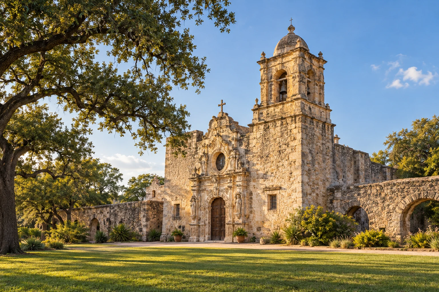 Generated Texas landscape inspired by Mission San José in San Antonio.